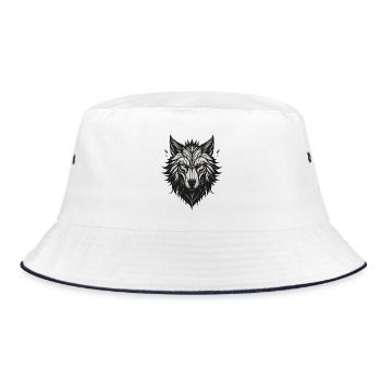 Nachtstilisierter Wolf - Bucket Hat - Weiß/Navy - Vorne
