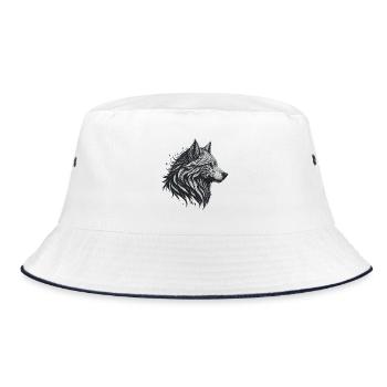 Geometrischer Schwarzer Wolf - Bucket Hat - Weiß/Navy - Vorne