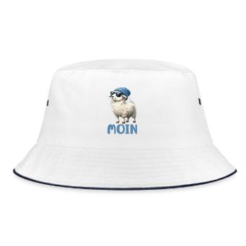 Moin Schaf mit Sonnenbrille - Bucket Hat - Weiß/Navy - Vorne