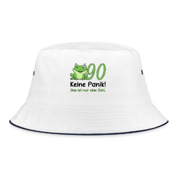 90 Geburtstag Desig – Keine Panik! Lustig Frosch - Bucket Hat - Weiß/Navy - Vorne