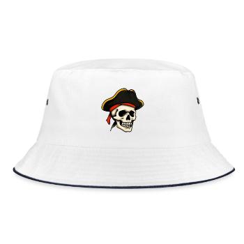 Klassischer Tattoo-Piratenschädel - Bucket Hat - Weiß/Navy - Vorne