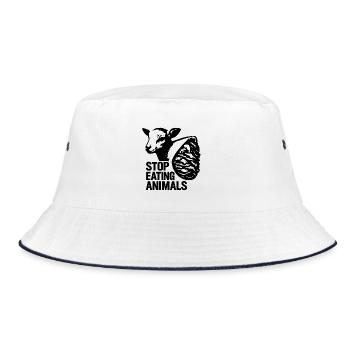 Stop Eating Animals – Tierrechte - Bucket Hat - Weiß/Navy - Vorne