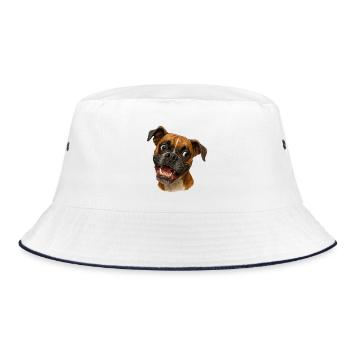 Boxer Grinsen Portrait Druck - Bucket Hat - Weiß/Navy - Vorne