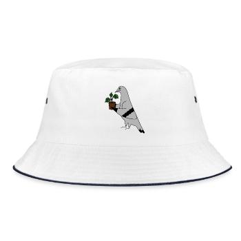 Pigeon with Plant – Minimal urban illustration - Bucket Hat - Weiß/Navy - Vorne