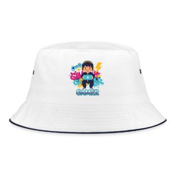 Gamer Kid mit Gamepad und Kopfhörern - Bucket Hat - Weiß/Navy - Vorne