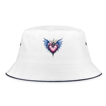 Gotisches, florales geflügeltes Herz - Bucket Hat - Weiß/Navy - Vorne