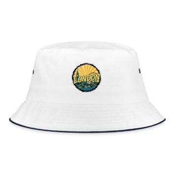 London City Skyline Tower Bridge Retro Badge - Bucket Hat - white/navy - Front