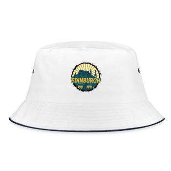Edinburgh Castle City Skyline Vintage-Abzeichen - Bucket Hat - Weiß/Navy - Vorne