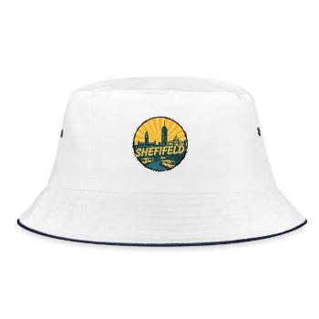 Sheffield City Skyline Vintage Tram Badge - Bucket Hat - white/navy - Front
