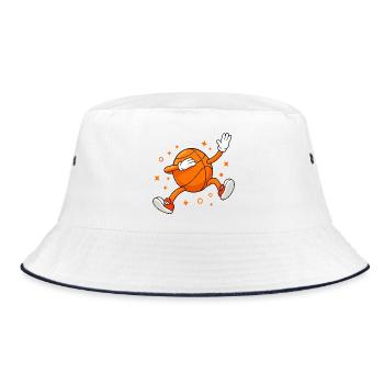 Lustiger Basketball-Maskottchen-Cartoonspieler - Bucket Hat - Weiß/Navy - Vorne