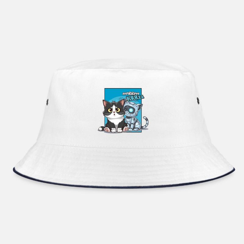 Katze und Roboter, Humor, Cartoon, Comics Bucket Hat