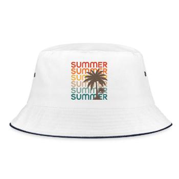 Retro Summer Palm Trees Sunset Vibes - Bucket Hat - white/navy - Front