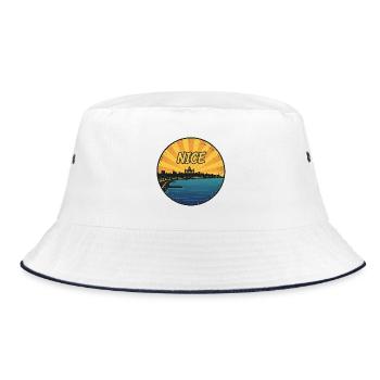 Schöne Stadt-Skyline Côte d'Azur Retro-Abzeichen - Bucket Hat - Weiß/Navy - Vorne