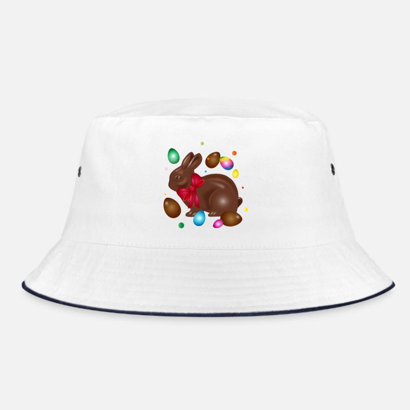 Chocolate Easter bunny with colorful Easter eggs Bucket Hat