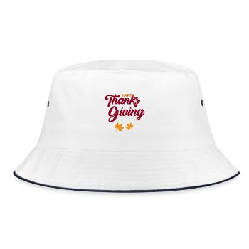 Happy Thanksgiving Script with Leaves - Bucket Hat - white/navy - Front