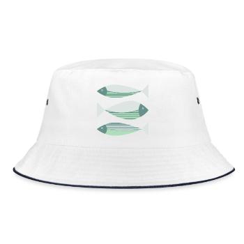 Illustrierte Grafik Fischgrün - Bucket Hat - Weiß/Navy - Vorne