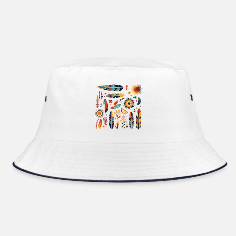 Boho Feather and Flowers Pattern Bucket Hat
