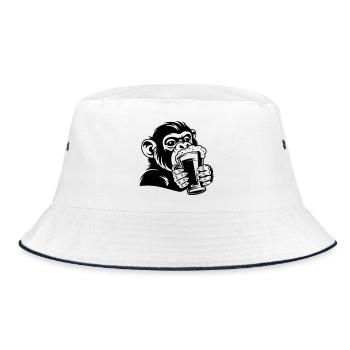 Lässiger Affe mit Getränk - Bucket Hat - Weiß/Navy - Vorne