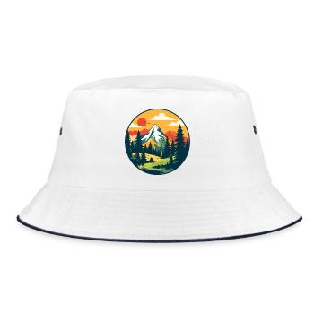 Wald Berge Natur Wandern Bergsteigen Motiv - Bucket Hat - Weiß/Navy - Vorne