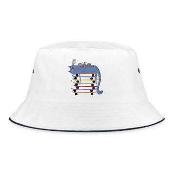 blue cat on skateboards - Bucket Hat - white/navy - Front