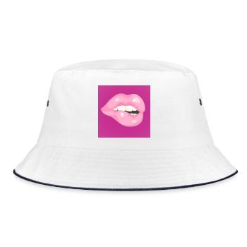 Glossy Pink Lip Bite on Magenta - Bucket Hat - white/navy - Front