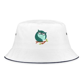 Cartoon-Eule mit schicke Brille - Bucket Hat - Weiß/Navy - Vorne