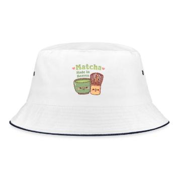 Cute Matcha And Whisk Matcha Made In Heaven Pun - Bucket Hat - white/navy - Front