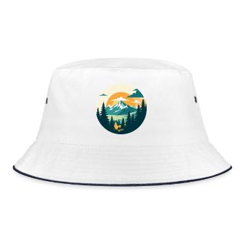 Mountains Mountain Forest High Mountain Hiking Circle Motif - Bucket Hat - white/navy - Front