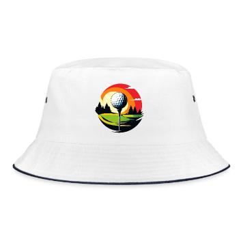 Golf Ball Golf Course Golf Tee Landscape Golf Motif - Bucket Hat - white/navy - Front