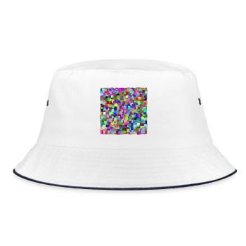 Bunte Quadrate - Bucket Hat - Weiß/Navy - Vorne