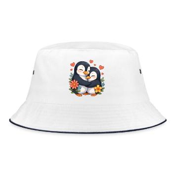 Cuddly Penguin Hug with Flowers - Bucket Hat - white/navy - Front