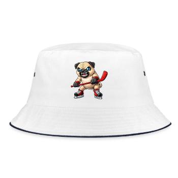 Süßer Mops Eishockeyspieler Cartoon Aggressiver Kä - Bucket Hat - white/navy - Front