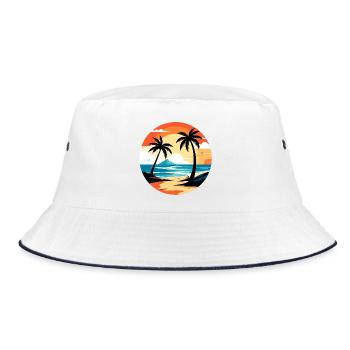 Tropical evening on the beach circle design - Bucket Hat - white/navy - Front