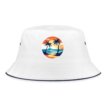 Sonnenuntergang Palmenstrand Insel Strand Motiv - Bucket Hat - Weiß/Navy - Vorne