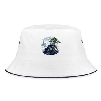 Mountain Staircase to Pines - Bucket Hat - white/navy - Front