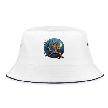 Nachtmond-Eule im Rundkreis - Bucket Hat - Weiß/Navy - Vorne