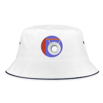 51169_Friseur Kreispendant vor Backsteinwand - Bucket Hat - Weiß/Navy - Vorne