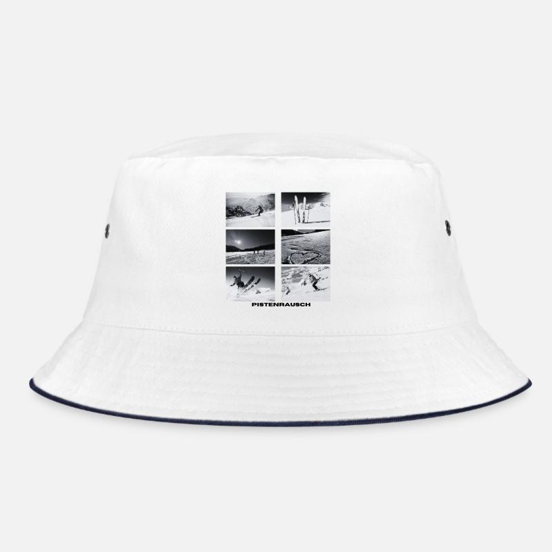 Pistenrausch Collage BW - Bucket Hat - Weiß/Navy