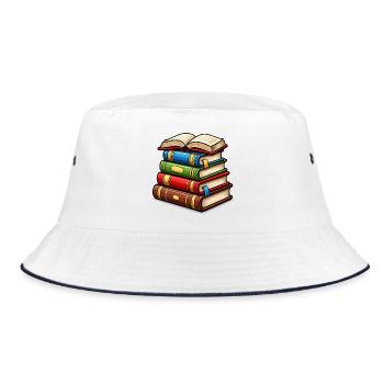 Bücherstapel Buch - Bucket Hat - Weiß/Navy - Vorne