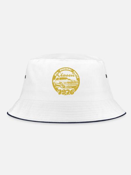 50. Geburtstag - Klassiker Musclecar 03/1976 - Bucket Hat - Weiß/Navy