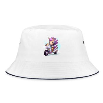 Chibi Motorradheldin - Bucket Hat - Weiß/Navy - Vorne
