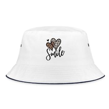 Leopard Herzen Smile Schrift - Bucket Hat - Weiß/Navy - Vorne