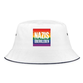 Nazis überkleben - Antifa Tee - Bucket Hat - Weiß/Navy - Vorne