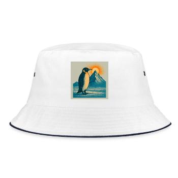Pinguin im Sonnenaufgang am Bergmeer - Bucket Hat - Weiß/Navy - Vorne