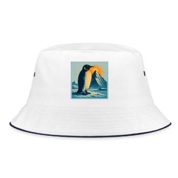 Polarstrand-Pinguin im Sonnenaufgang - Bucket Hat - Weiß/Navy - Vorne