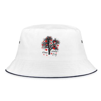 Rote Herzchen Baum mit Herzen Valentinstag Liebe - Bucket Hat - Weiß/Navy - Vorne