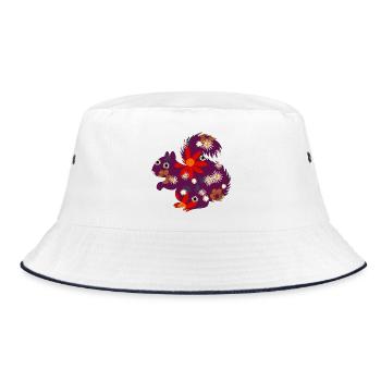 Floral Squirrel Pattern - Bucket Hat - white/navy - Front