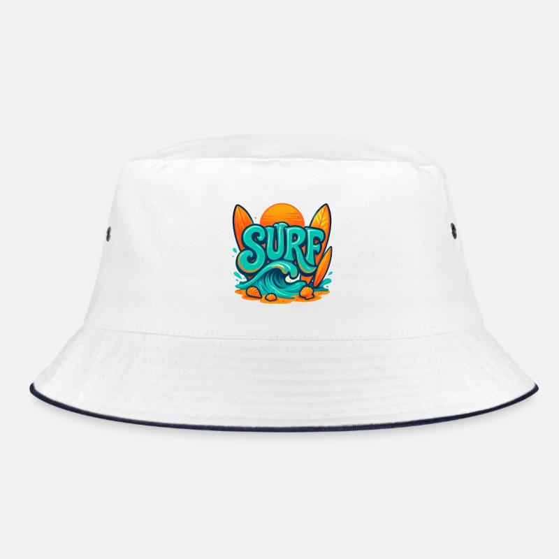 Sunset Surf Wortkunst - Bucket Hat - Weiß/Navy