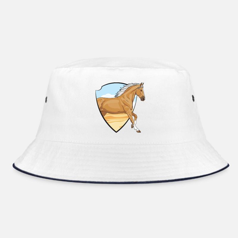 Ein Palomino-Pferd und eine Landschaft in einem Wappen Bucket Hat