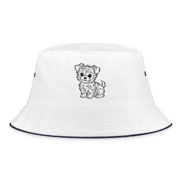 Zotteliger Welpen Linienstil - Bucket Hat - Weiß/Navy - Vorne